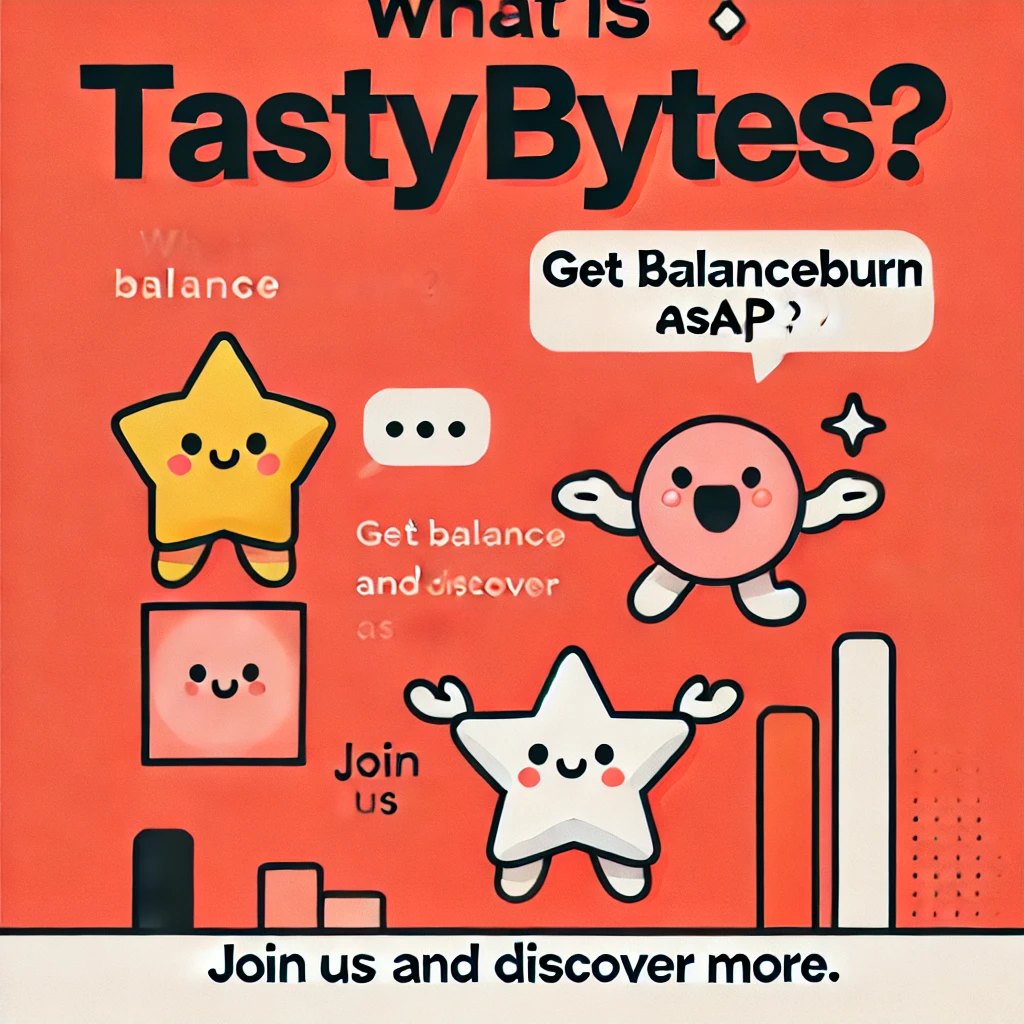 DALL·E 2024-10-29 19.46.29 - A playful, minimalistic promotional poster with a bold red background, similar to the provided image. The title reads _What is TastyBytes__ in large,